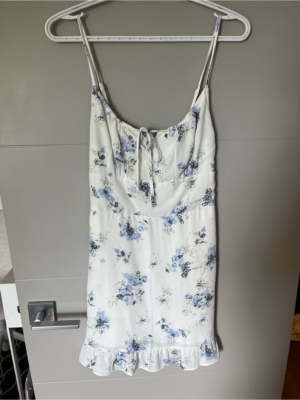 White Slip Dress with Blue Floral Print - Size small